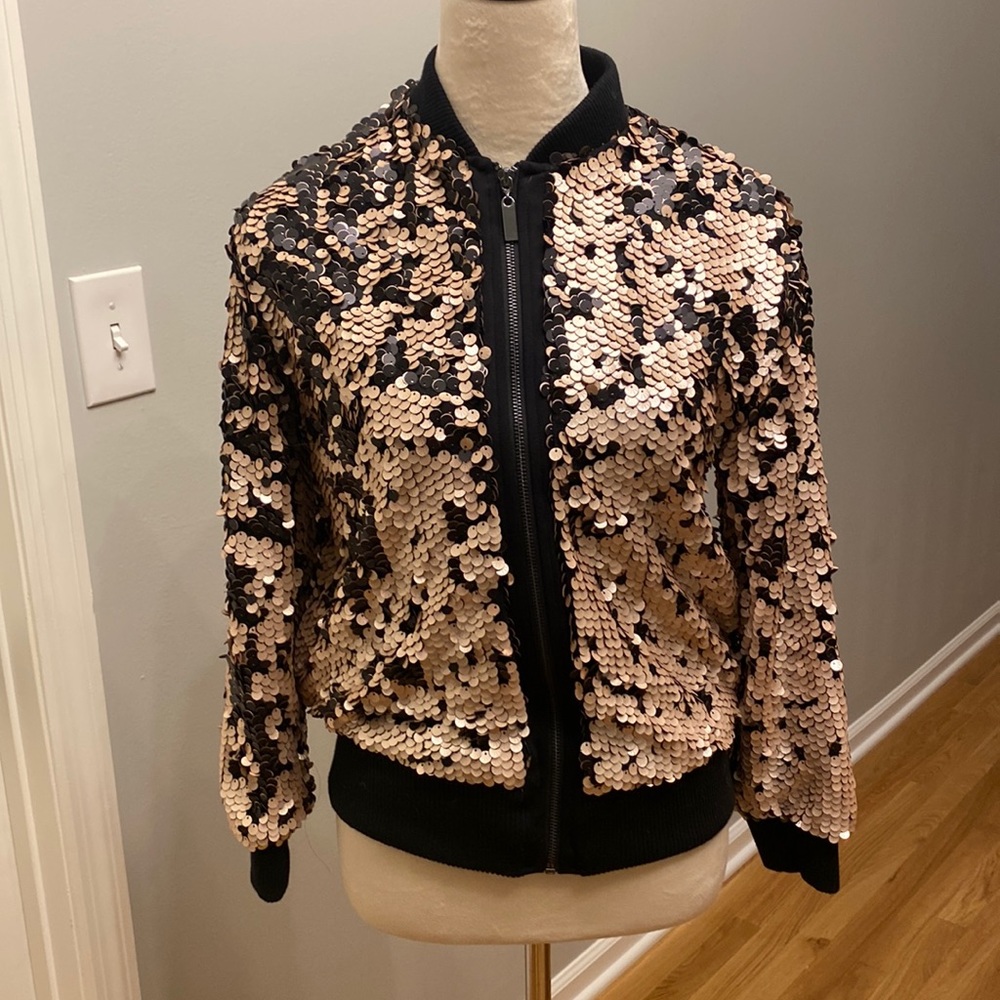 Silence and noise size small rose gold bomber jacket with sequins